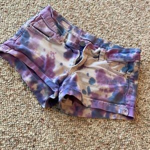Hand tie dyed jean shorts